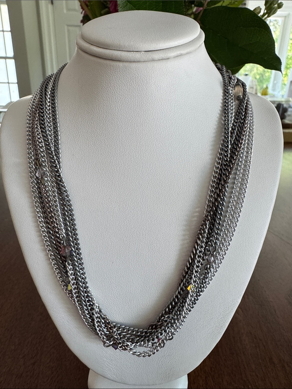 Sabika Multi-Strand Silver-Tone Layered Necklace with small crystals